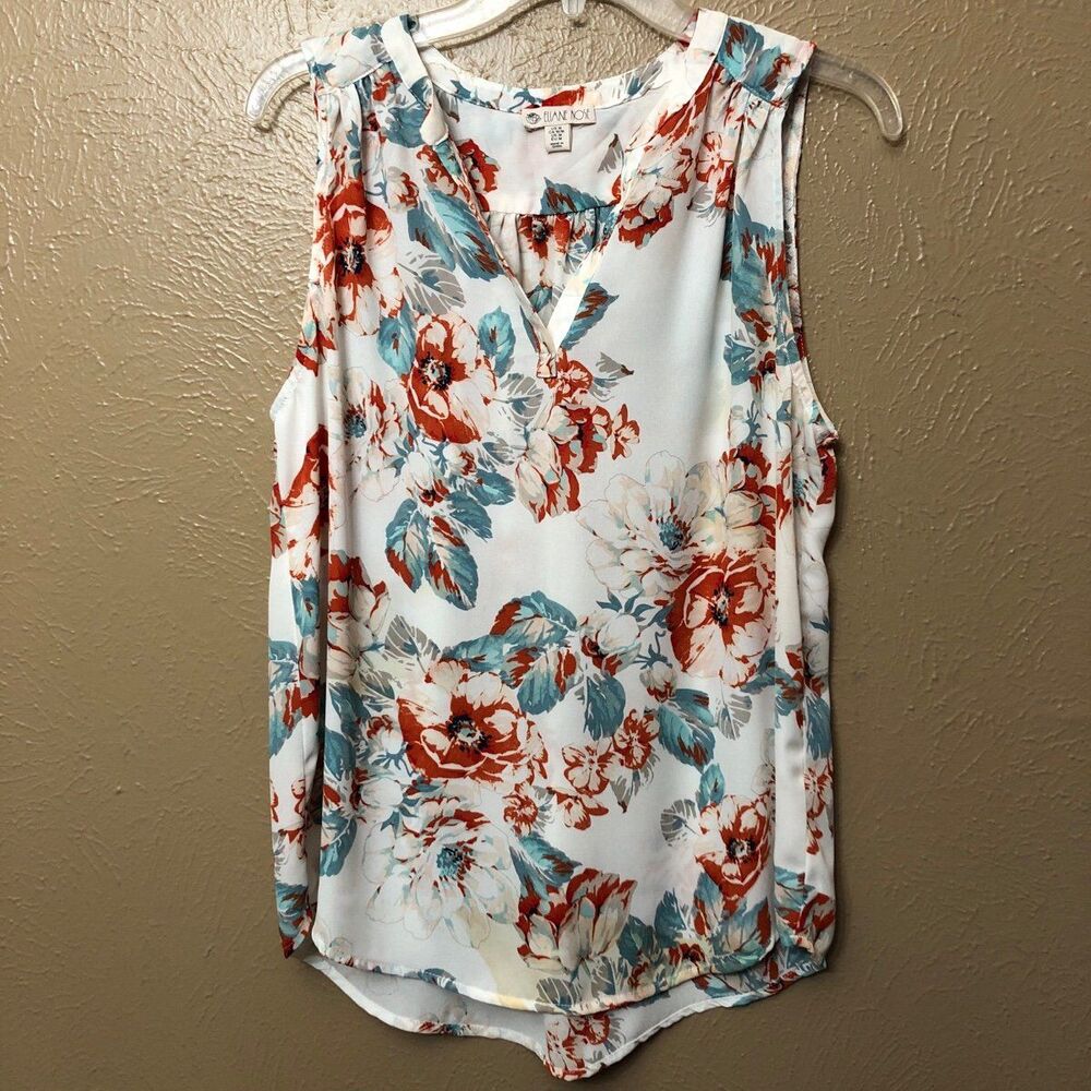 Elaine Rose Floral Blouse Size Medium Sleeveless Top